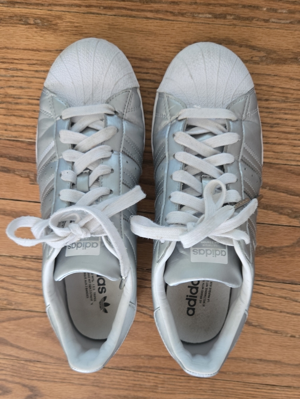 adidas Women’s Silver and White Superstar Sneakers